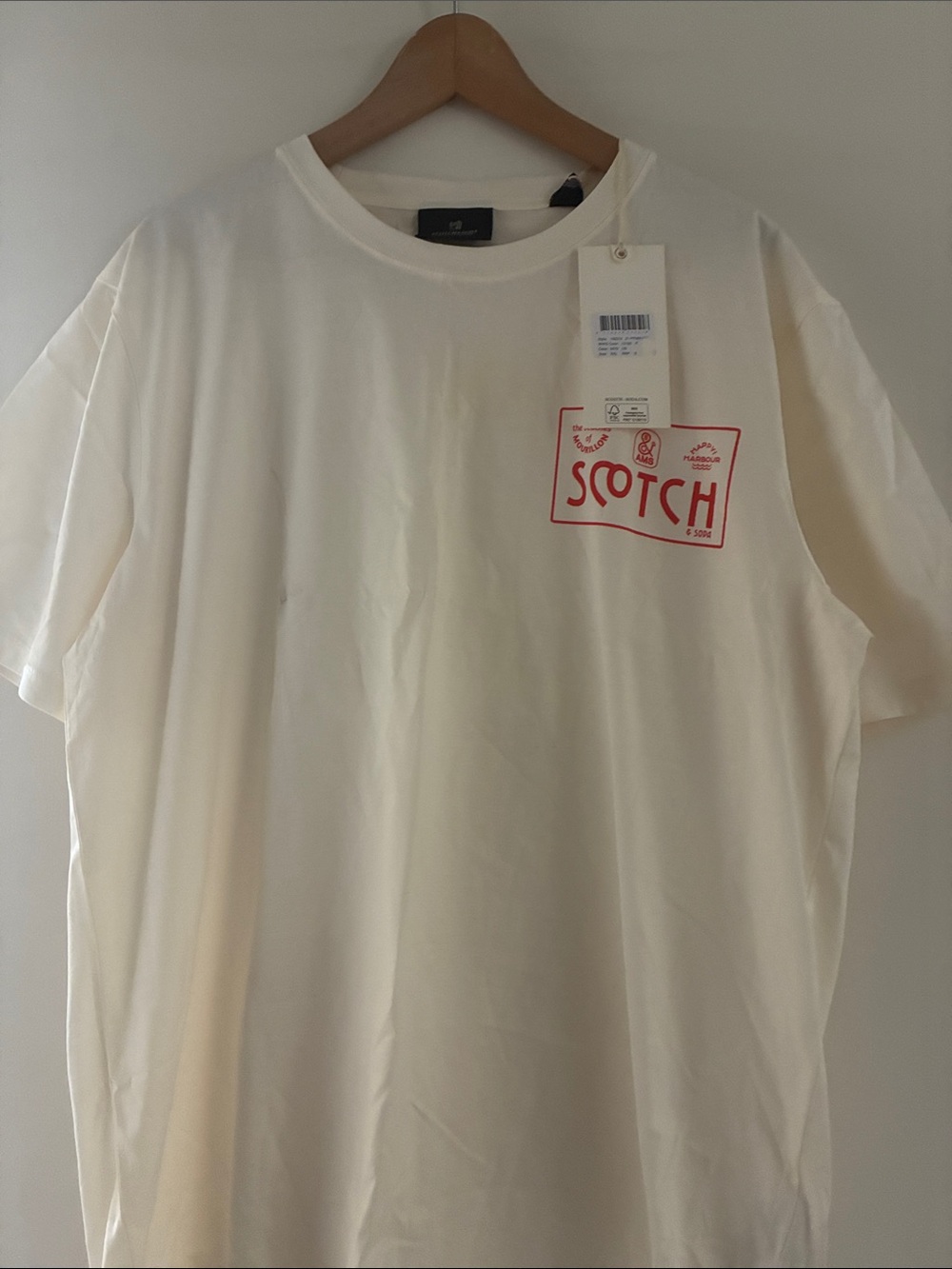 Scotch & Soda Cream Tee with Red Chest Logo